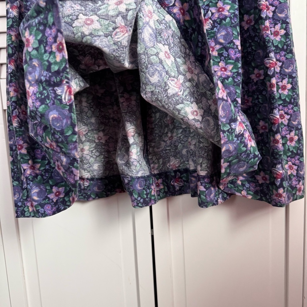 Laura Ashley Vintage Corduroy Puff Sleeve Floral Dress Cottagecore Purple 10 - Picture 10 of 11